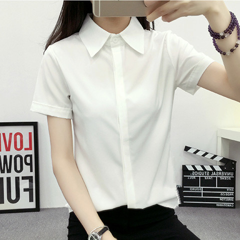 Large Women'S Formal Wear - قميص أبيض فضفاض بأكمام قصيرة للنساء،