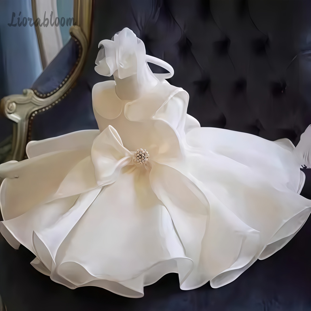 Women'S Formal Wear For Girls - فستان أبيض مزين باللؤلؤ للفتيات الصغيرات