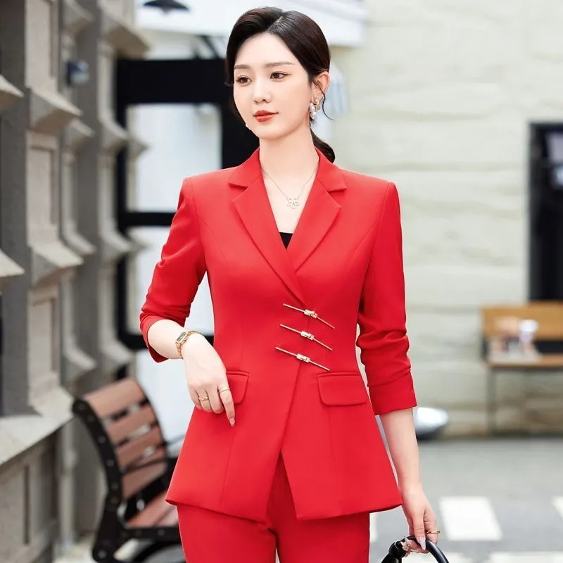 2025 موضة أبيض أحمر أسود سترة  - مراجعة Women Formal Wear Trousers وسعره