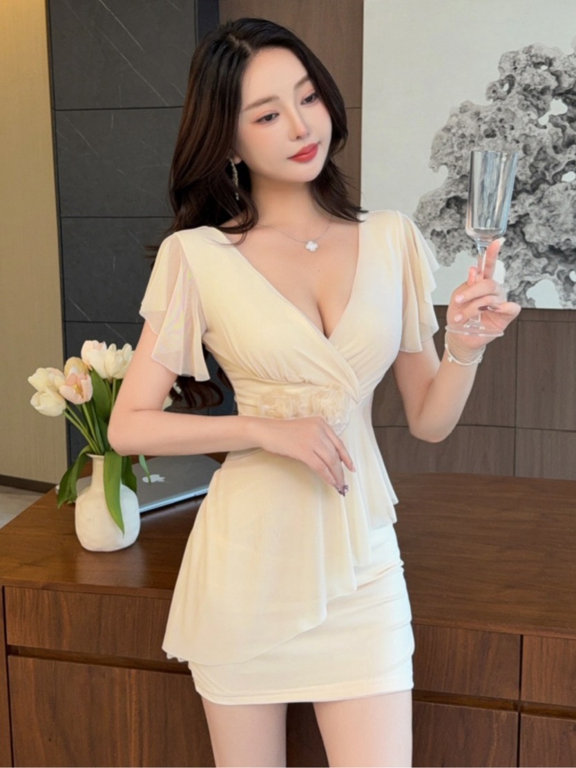 فستان قصير شبكي مثير بفتحة صدر - مراجعة Wrap Dress Work وسعره