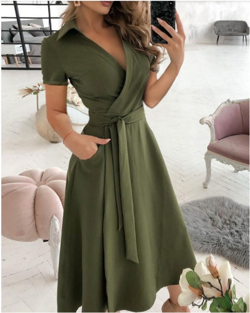 فستان نسائي قصير الأكمام بتصمي - مراجعة Wrap Dress Work وسعره