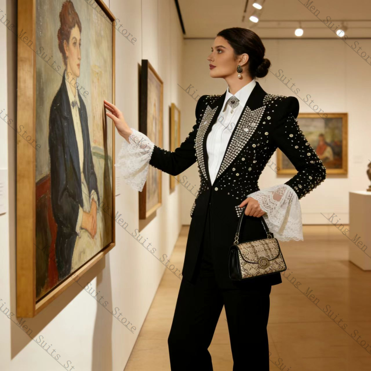 طقم بدلة نسائية سوداء مرصعة با - مراجعة Women Formal Wear Trousers وسعره