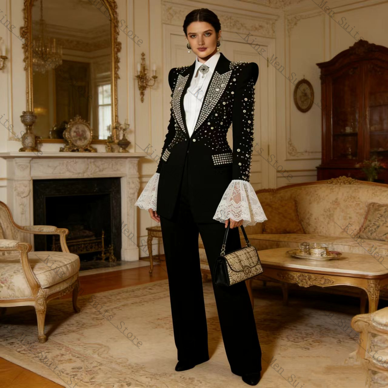 طقم بدلة نسائية سوداء مرصعة با - مراجعة Women Formal Wear Trousers وسعره