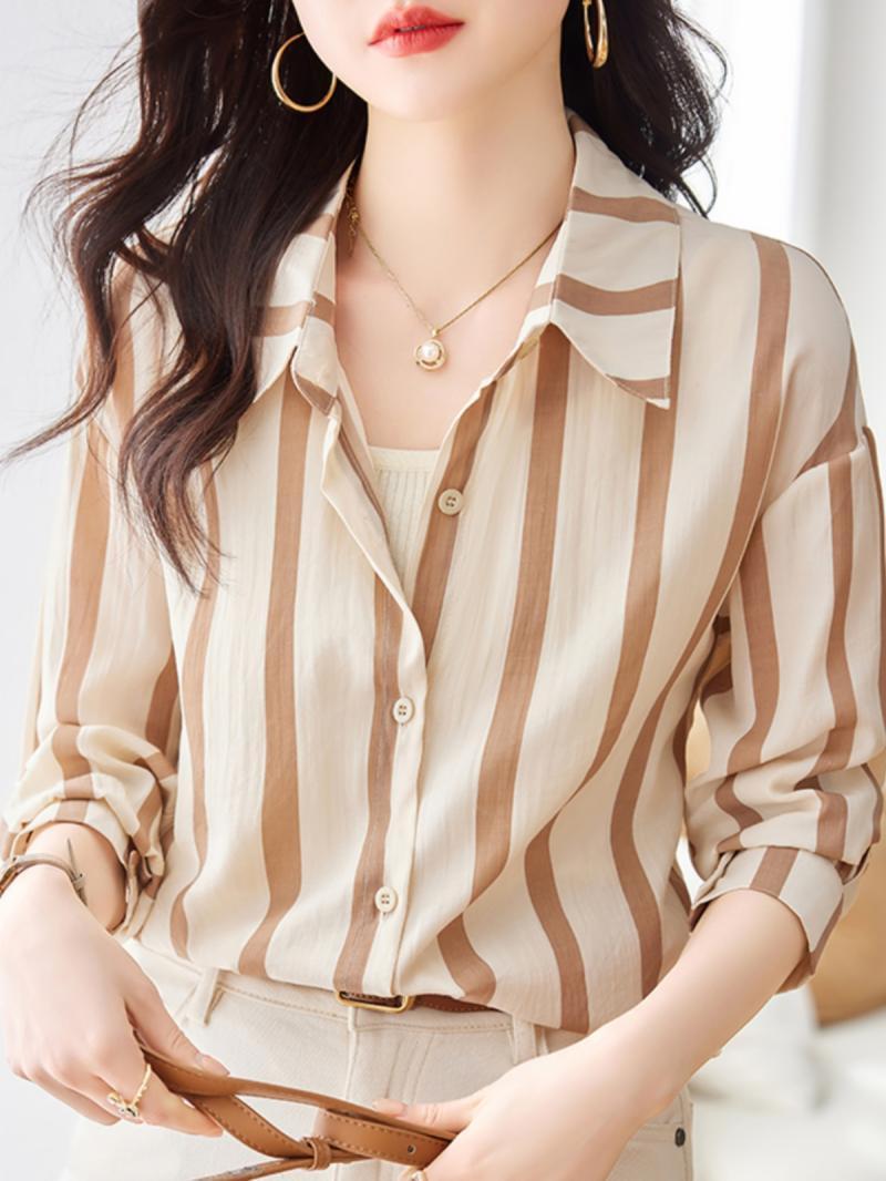 قميص بأكمام طويلة مخطط للمشمش  - مراجعة Women'S Formal Evening Wear Tops وسعره