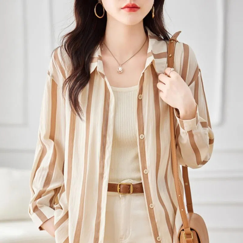قميص بأكمام طويلة مخطط للمشمش  - مراجعة Women'S Formal Evening Wear Tops وسعره