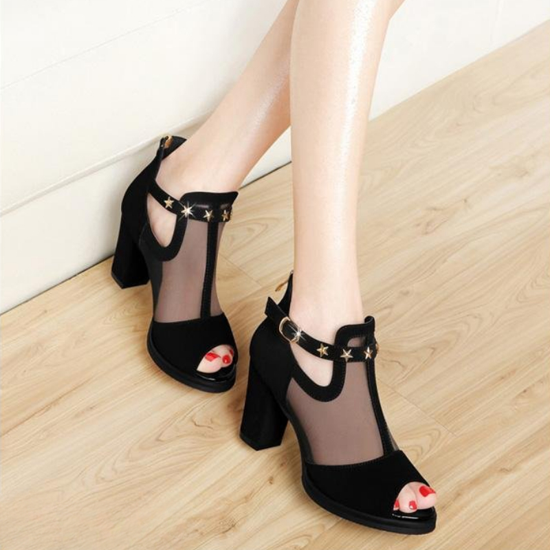 صنادل نسائية بكعب عالٍ مربع وم - مراجعة Women Formal Wear For Office وسعره